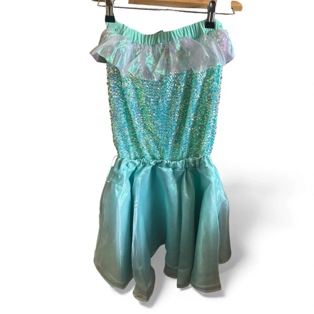 Disney NWT The Little Mermaid X Camp Aqua Teal & Sequins Strapless Dress New